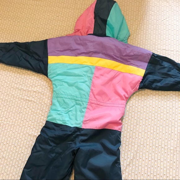 80s Colourblock Kids Snowsuit Vintage - Picture 2 of 4